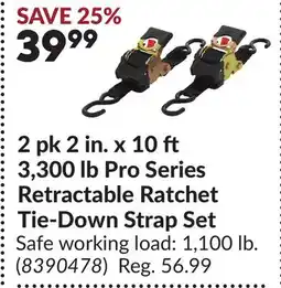 Princess Auto 2 pk 2 in. x 10 ft 3,300 lb Pro Series Retractable Ratchet Tie-Down Strap Set offer