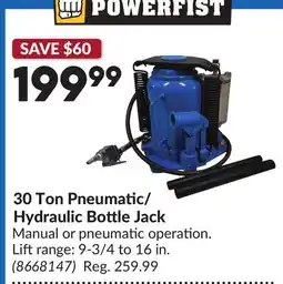 Princess Auto 30 Ton Pneumatic/Hydraulic Bottle Jack offer