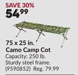Princess Auto 75 x 25 in.Camo Camp Cot offer