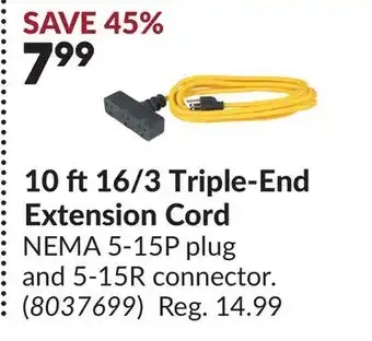 Princess Auto 10 ft 16/3 Triple-End Extension Cord offer