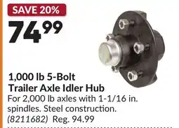 Princess Auto 1,000 lb 5-Bolt Trailer Axle Idler Hub offer
