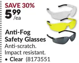 Princess Auto Anti-Fog Safety Glasses Clear offer