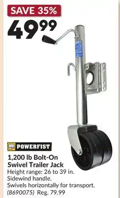 Princess Auto 1,200 lb Bolt-On Swivel Trailer Jack offer
