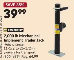 Princess Auto 2,000 lb Mechanical Implement Trailer Jack offer