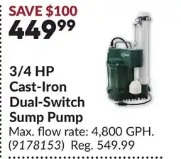Princess Auto 3/4 HP Cast-Iron Dual-Switch Sump Pump offer
