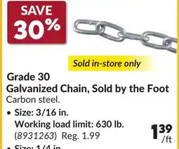 Princess Auto Grade 30 Galvanized Chain, Sold by the Foot Size: 3/16 in. Working load limit: 630 lb offer