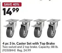 Princess Auto 4 pc 3 in. Caster Set with Top Brake offer