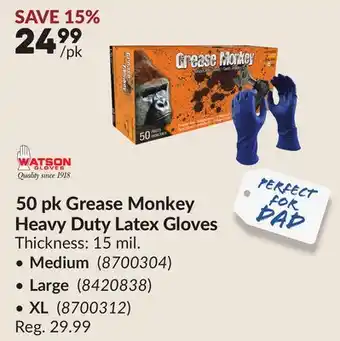 Princess Auto 50 pk Grease Monkey Heavy Duty Latex Gloves offer