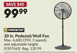 Princess Auto 20 in. Pedestal/Wall Fan offer