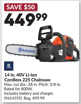 Princess Auto 14 in. 40V Li-ion Cordless 225 Chainsaw offer