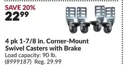Princess Auto 4 pk 1-7/8 in. Corner-Mount Swivel Casters with Brake offer