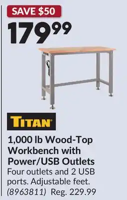 Princess Auto 1,000 lb Wood-Top Workbench with Power/USB Outlets offer