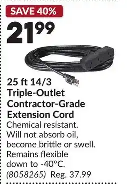 Princess Auto 25 ft14/3 Triple-Outlet Contractor-Grade Extension Cord offer