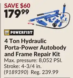 Princess Auto 4 Ton Hydraulic Porta-Power Autobody and Frame Repair Kit offer