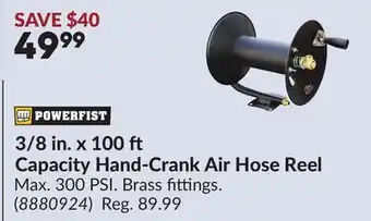 Princess Auto 3/8 in. x 100 ft Capacity Hand-Crank Air Hose Reel offer