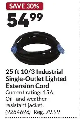 Princess Auto 25 ft 10/3 Industrial Single-Outlet Lighted Extension Cord offer