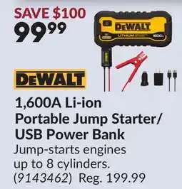 Princess Auto DEWALT 1,600A Li-ion Portable Jump Starter/USB Power Bank offer