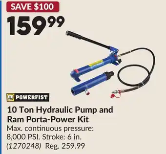 Princess Auto 10 Ton Hydraulic Pump and Ram Porta-Power Kit offer