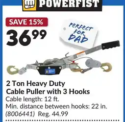 Princess Auto 2 Ton Heavy Duty Cable Puller with 3 Hooks offer