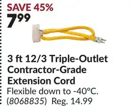 Princess Auto 3 ft 12/3 Triple-Outlet Contractor-Grade Extension Cord offer