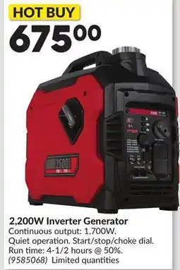 Princess Auto 2,200W Inverter Generator offer