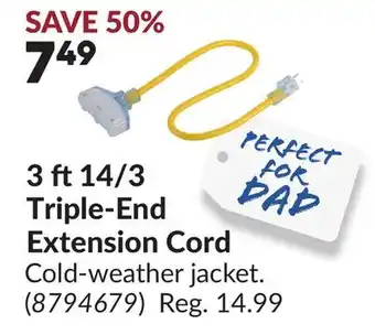 Princess Auto 3 ft 14/3 Triple-End Extension Cord offer