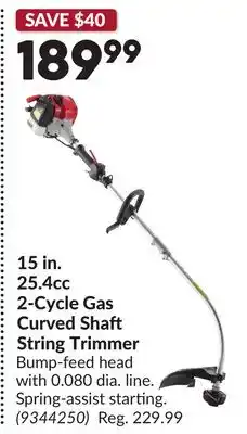 Princess Auto 15 in. 25.4cc 2-Cycle Gas Curved Shaft String Trimmer offer