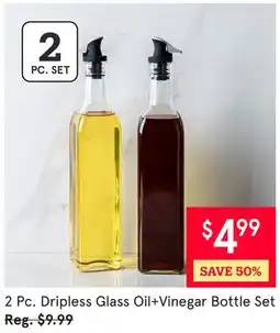 Kitchen Stuff Plus 2 Pc Dripless Glass Oil + Vinegar Bottle Set offer