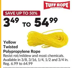 Princess Auto Yellow Twisted Polypropylene Rope offer
