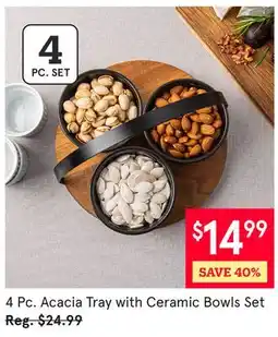 Kitchen Stuff Plus 4 Pc. Acacia Tray with Ceramic Bowls Set offer