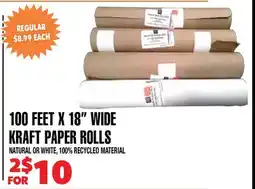 Len's Mill Stores 100 FEET X 18 WIDE KRAFT PAPER ROLLS offer