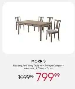 Meubles RD Morris - Rectangular Dining Table with Storage Compartments and 4 Chairs - Grey offer