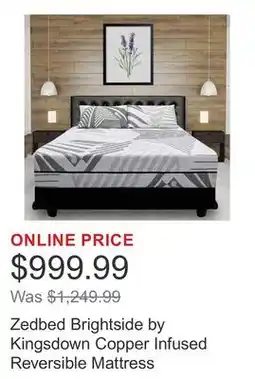 Costco Zedbed Brightside by Kingsdown Copper Infused Reversible Mattress offer