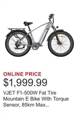 Costco VJET F1-500W Fat Tire Mountain E Bike With Torque Sensor, 85km Max Range offer