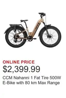 Costco CCM Nahanni 1 Fat Tire 500W E-Bike with 80 km Max Range offer