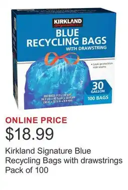 Costco Kirkland Signature Blue Recycling Bags with drawstrings Pack of 100 offer
