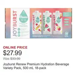 Costco Joyburst Renew Premium Hydration Beverage Variety Pack, 500 mL 18-pack offer
