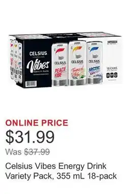 Costco Celsius Vibes Energy Drink Variety Pack, 355 mL 18-pack offer