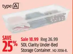 Canadian Tire 50L Clarity Under-Bed Storage Container offer