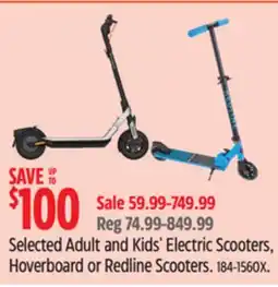 Canadian Tire Selected Adult and Kids' Electric Scooters, Hoverboard or Redline Scooters offer
