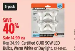 Canadian Tire Certified GU10 50W LED Bulbs, Warm White or Daylight offer