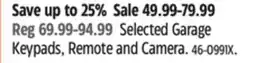 Canadian Tire Selected Garage Keypads, Remote and Camera offer
