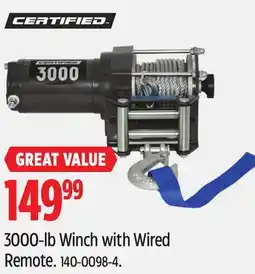 Canadian Tire CERTIFIED 3000-lb Winch with Wired Remote offer