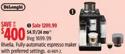 Canadian Tire Rivelia. Fully-automatic espresso maker with preferred settings offer