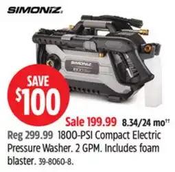Canadian Tire SIMONIZ 1800-PSI Compact Electric Pressure Washer offer