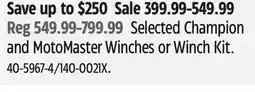 Canadian Tire Selected Champion and MotoMaster Winches or Winch Kit offer