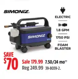 Canadian Tire SIMONIZ 1750 PSI 1 8 GPM WHEELED ELECTRIC PRESSURE WASHER WITH FOAM BLASTER offer