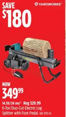 Canadian Tire 6-Ton Duo-Cut Electric Log Splitter with Foot Pedal offer