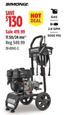 Canadian Tire Simoniz Platinum 3050 PSI 2.8 GPM Gas Pressure Washer with Extension Wand offer