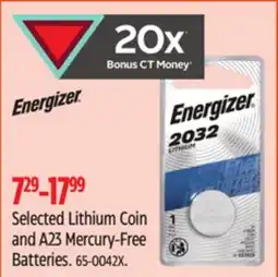 Canadian Tire ENERGIZER Selected Lithium Coin and A25 Mercury-Free Batteries offer
